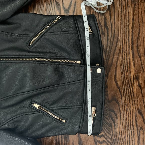 Fully-Lined Vegan Leather Biker Moto Motorcycle Jacket with Gold Zipper Hardware - Picture 12 of 13